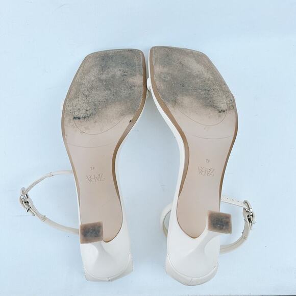 Zara White Cream Leather Ankle Heel Buckle Square Toe Heels Sandals 42 Straps 11 - Picture 13 of 14